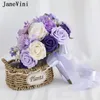 Fleurs de mariage Janevini Lilac Purple Bridal Flower Bouquet Artificial Silk Rose Bouquets Bride Decoration Cintas Para Ramos de Novia