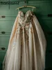 Luxe coloré de fleurs 3D Appliques en dentelle Robes de mariée en dentelle A-line avec bretelles spaghetti robes de mariée robe de mariee