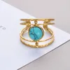 Clusterringen Mode roestvrijstalen Natuurlijke stalen Turquoise Tiger Eye verstelbare ring voor vrouwen waterdichte charmaal opening sieraden