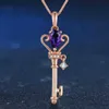 Anhänger Halsketten Natural Amethyst 925 Silber Mosaik Zirkon Schlüssel Anhänger Mode Halskette Personalisierte Schmuckzubehörwx