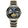 Wristwatches Hollow Tourbillon Automatic Mechanical Watch Men Moon Phase Function Glow-in-the-dark Waterproof Sports