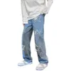 Мужские джинсовые брюки Пятиконечная звездная вышивка с широкой широкой уличной одеждой Сплошная средняя мешковатые джинсы Прямые брюки 240426