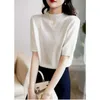 Women's Blouses Shirts Womens Half-Turtleneck Blouse Casual Knitted Shirt Solid Loose Tops Chic Clothing Korean Fashion Summer 2024 13777 Y240426