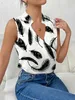 Blouses-shirts voor dames gedrukt gedrukt V-Neck Slveless Top Fashionable en Loose Summer Young Womens Clothing 2024 Nieuw model Y240426