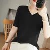 女性用TシャツTシャツ春/夏固形色のセーターハーフスリーブvネックレディーストップスルーズブラウスベーシックプルオーバーティー