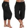 Frauenhose Frauen Sommer -Elastizke Harajuku Studenten Boho Check baggy Wide Leg Yoga Capris gesäumt für