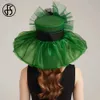 Breda brimhattar Bucket Hats FS 2024 Purple Organza Carnival Cap Kentucky Derby Hats For Women With Mesh Flower Wedding Bride Church St Patricks Fedoras Y240426