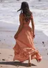 Canwedance Summer Beach Kleider ärmellose Baumwolle Maxi Kleider Boho -Stil Feste Farbe Spitze Ruffen Sunddress Mujer Vestidos 240415