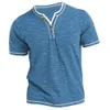 Mens Plain Henley Shirt Round Neck T-shirt zomer comfortabele katoenen mode korte mouw casual straatkleding sport top basic 240428
