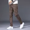 Men's Pants High quality mens plain casual pants 98% pure cotton elastic straight fit large size 40 42 6 pattern Q240429