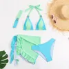 Bikini de naissances de maillots de bain pour femmes avec une jupe Cover Up Diamond Crystal Patchwork Femmes Band 4pcs Swimsuit Beach Thong Bathing Full