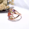 With Side Stones Luxury Fashion Gold Rose Colorful Flower Zircon Multi-Layer Engagement Rings Top Quality Jewelry Woman Wedding Part