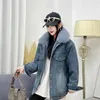 Damesjacks Down Denim Cotton Jacket voor slijtage in winter 2024 Style Double Face Dikked Design Fleece Parkas