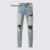 Live American Amiirii 2024 Lila Hochjeans Demin Herren Mode Jean Street Schlamm gelb gebrochenes Loch Peel Patch it61