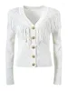 Damesbreien Elegant Tassel gebreide vest voor vrouwen zomer luxe v-hals gouden knopen trui Koreaanse mode wit/zwart casual gebreide kleding