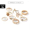 Cluster Rings 9pcs/sets Bohemian Wave Sun Ring Sets For Women Clear Crystal Stone Letter V Geometric Joint Jewelry Anillo 15120