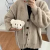 Axelväskor korea ulzzang björn kawaii casual plysch kvinnlig messenger väska harajuku söt shoppare ins söt tecknad mobiltelefon