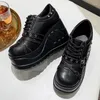 Casual Shoes Plus Size 42 Leather With Thick Soles 10CM Heels Super High Patent Front Lace Up Sponge Sole Punk