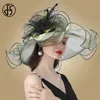 Chapeaux à bord large chapeau seau fs mariée mariée fascinateur chapeau pour femmes dames kentucky derby organza chapeaux de thé à la robe de fête grande largeur fedoras plume y240426