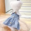 Собачья одежда джинсовая джинсовая оболочка синяя юбка платье для животных маленькое медведь пуговица милая кошачья костюмы xs xl shop chihuahua йоркширские аксессуары