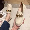 Chaussures décontractées Deux portent 35-44 grande taille en cuir souple en cuir singles féminins glisser sur la tête ronde talon épais quatre saisons Angleterre Abricot noir