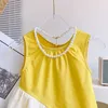 Robes de fille Robe de fille d'été A-line Verte Verbe Jupe jaune et blanc correspondant à la mode fraîche et respirante robe