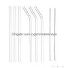 Drinking Straws Clear St Mm Reusable Straight Bent With Brush Eco Friendly Glass Sts For Smoothies Drop Delivery Home Garden Kitchen, Dhkwv