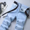 Heren jeans 2024 lente zomer dunne klassieke stijl mode rek regelmatig fit denim broek mannelijk merk gewassen lichtblauw