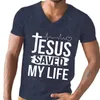 Herren T-Shirts Herren T-Shirt Kurzes Slve Ts Männer T-Shirt V-Ausschnitt Herren Tops Neue Marke Herren Jesus retteten mein Leben T-Shirt Camisetas de Hombre Y240429