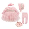 Geboren baby doopjurk geboren babymeisje jurken kleding prinses 0 3 6 12 maanden baby doop kleding schoenen panty 240428