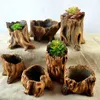 Doniczki kreatywne imitacja retro imitacja drewnianych pali korzeni drzewa doniczki kwiatowe sukulentne rośliny miniaturowe krajobrazy i cement Q240429