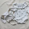 Rompers 2024 Autumn Babymeisjes Kleding Floral Baby Bodysuits Peter Pan Collar Girls One Piece with Bunny Hat H240429