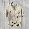 Chemises décontractées masculines 2024 Man Summer Henley Short Shirt Sleeve T-shirt Cross Border Bouton V-Neck Ink Art Print Tops
