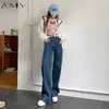 Женские джинсы Zomry Loose Retro Shitking и лодыжка Harajuku с широкой джинсовой джинсовой ткани с низкой талией.