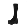 Boots Cow Leather Wedges Knee High Women Stretch 2024 Fashion Female Thigh Knight Heel Platform Shoes