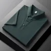 Highend marka düz renkli polo gömlek 2024 yaz erkek yaka kısa kollu rahat buz ipek nefes alabilen gündelik businesst-shirt 240428
