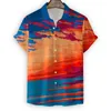 Męskie koszule kokosowe drzewo kokosowe Sunset Print Hawaiian Shirt Summer Mass Men Beach Vacation Krótki rękaw guziki na klapie