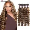 Perruques ishow brésilien mettant en évidence des paquets de vagues profondes lâches 4/27 Honey Blonde Human Remy Hair Extensions 1 3 4 pcs ombre cheveux pour femmes