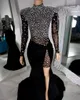 Luxus schwarze Meerjungfrau Prom Kleider Kristallperlen High Side Split sexy Abendkleid Graduierung Party Kleid Roben de Soiree 2024