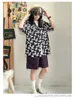 Kvinnors blusar koreanska valphundar full tryckta söta skjortor för män överdimensionerade svart grafisk blus sommar kort ärm lapel toppar streetwear