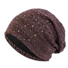 Mütze/Schädelkappen Kristall Spitze Beanies Hut Frauen schlampig Strickhüte Blume Kopftuchkappe Damen bequeme Modeschädel Turban Haare Cover D240429