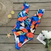 Swimons de maillots de bain V-Neck One Piece Swimsuit Femmes Ruffle Imprimé Fadies Solid Slimming Beachwear 2024 Summer Holiday Trendy Female Vêtements