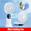 Elektrik Fanları Elektrikli Mini Fan Taşınabilir Handheld Fan Şarj Edilebilir Dijital Ekran Fan Kamp Office için USB Katlanabilir Sessiz Klima D240429