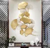 Modern Luxury Wrought Iron Wall Hanging Ginkgo Leaf Crafts Decoration Home Background Wall Sticker Porch Metal Mural Accessories L7381713