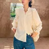 قميص البلوزات النسائي الكلاسيكي 2024 الربيع الفرنسي تصميم القطن الأبيض الأكمام الطويلة