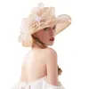 Geniş Memlu Şapkalar Kova Şapkaları FS Yaz Organza Fascinator şapkası Katlanabilir Düğün Kilisesi Elbiseler Kentucky Şapkalar Kadınlar İçin Zarif Pembe Geniş Sebir Fedora Y240426