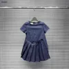 Luxury Baby Jirt Blue Letter Print Princess Robe Taille 100-160 cm Kids Designer Vêtements Summer Set Set Girls Partydress 24Pril