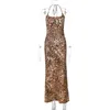 女性の2024年の夏のファッションプリントセクシーなホルターレースアップヒョウプリントドレス