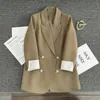 韓国語の女性のためのスーツジャケットは、ゆるくてストレートチューブスタイルをスリミングします。春と秋のスーツトップジャケット240424