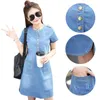 Party Dresses Denim Shirt For Women Short Sleeve Jean Dress Button Down Casual Tunic Top With Pockets